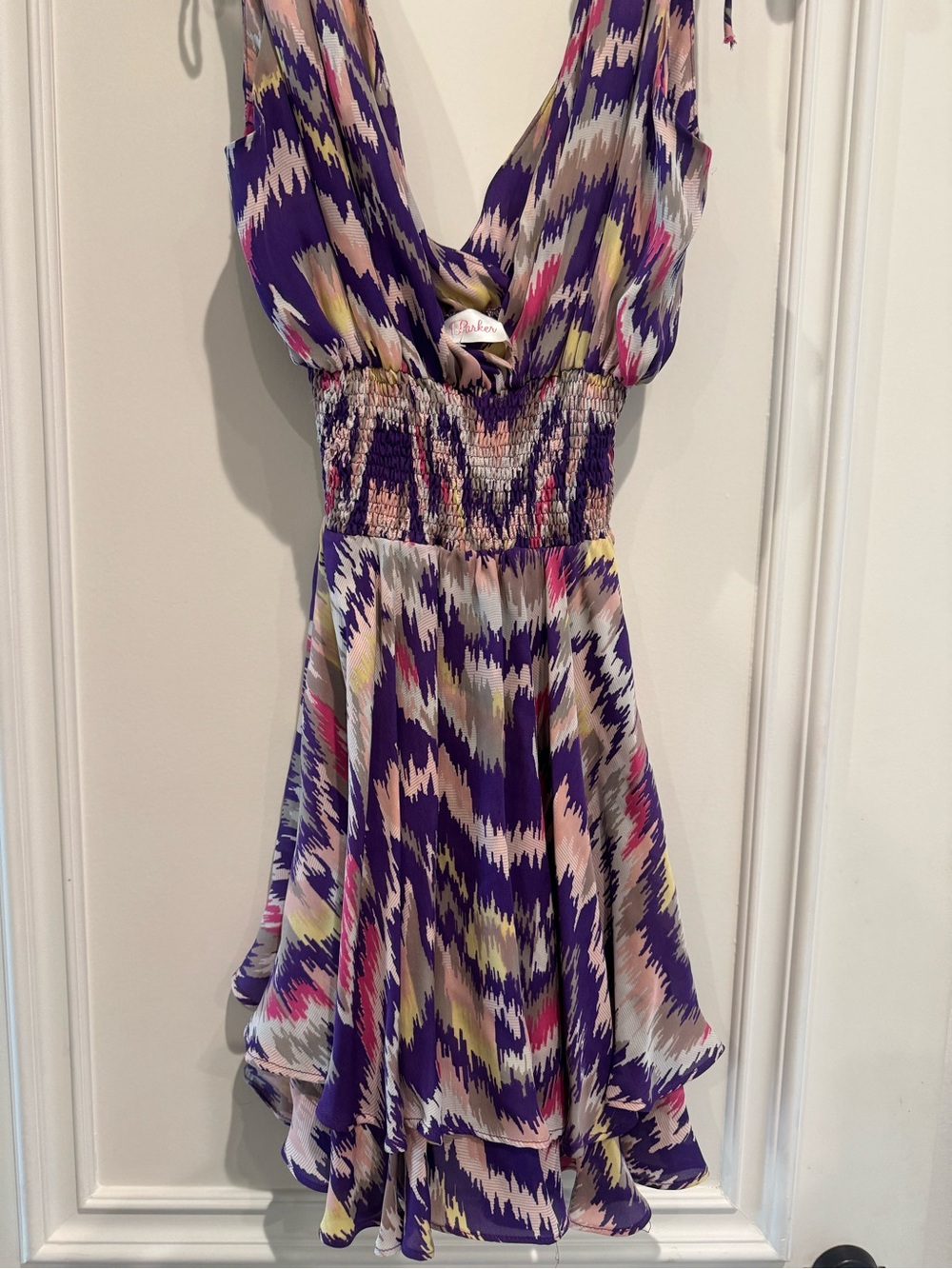 Parker Purple Multi-Print mini silk Dress